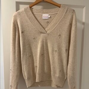 Brodie Cashmere Light Tan V-Neck Sweater